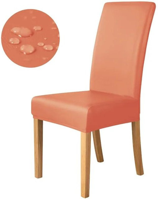 Wasserdichter und ölresistenter Stuhlbezug aus PU-Leder in Orange, elastischer Stretch-Sitzüberzug für Esszimmerstühle - Bild 1