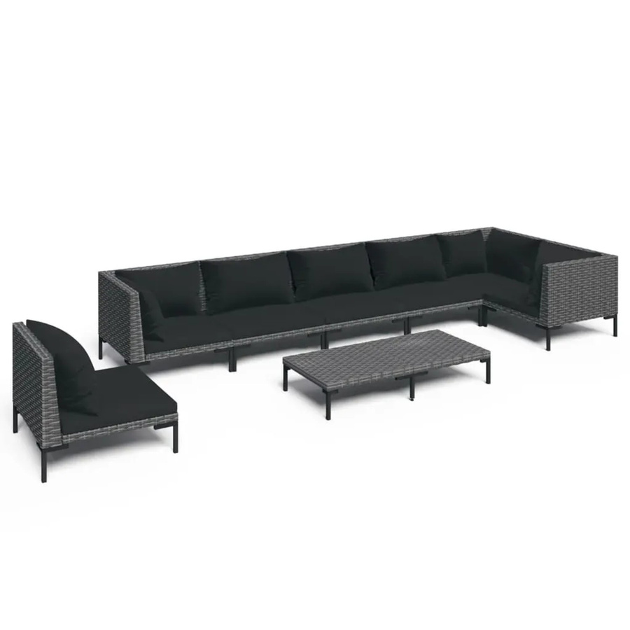vidaXL 8-teiliges Garten-Lounge-Set in U-Form aus Poly Rattan mit Kissen und Couchtisch, Dunkelgrau/Schwarz - Bild 2