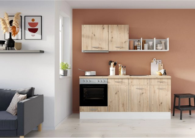 Impuls Küchen Küchenzeile IKZ1195AG in Eiche Hell Holznachbildung mit Elektrogeräten B: 195 cm, H: 210 cm, T: 60 cm - Bild 1
