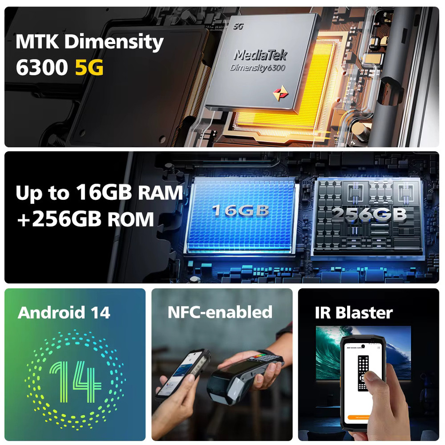Ulefone Armor Mini 20 Pro 5G Robustes Smartphone in Schwarz mit 4,7 Zoll Display, 64MP Nachtkamera, 256GB ROM, 16GB RAM und 6200mAh Akku, Android 14 - Bild 5