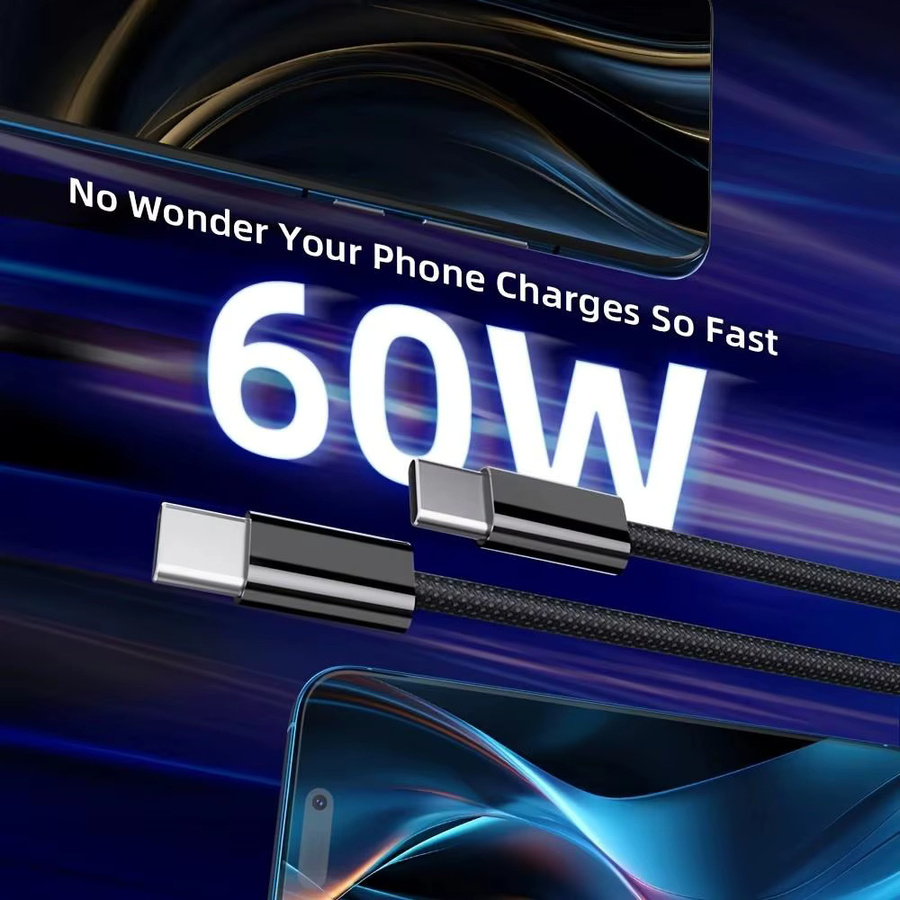 LAIHONEN 3-teiliges USB-C zu USB-C Ladekabel Set, 60W 3A 20V PD, geflochten, Schwarz, kompatibel mit iPhone 17-15 Pro Max, MacBook Air, iPad Pro/Air, Samsung Galaxy und Pixel - Bild 5