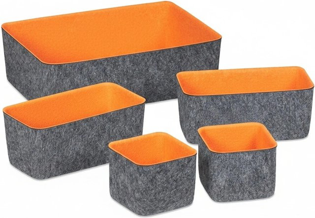 Relaxdays Schubladen Organizer aus Filz, 5-teilig, Grau und Orange, B: 37,5 cm, T: 26,5 cm, H: 11,5 cm - Bild 1
