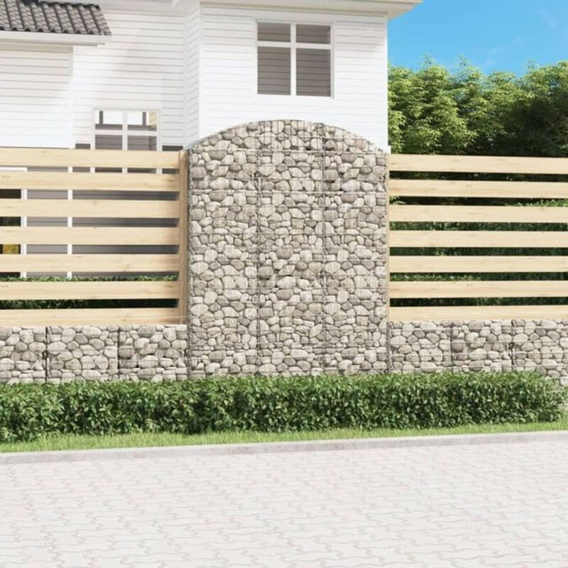 Vidaxl Gabione mit Hochbogen aus verzinktem Eisen in Silber und Grau, B/T/H: 150 x 50 x 200/220 cm - Bild 1