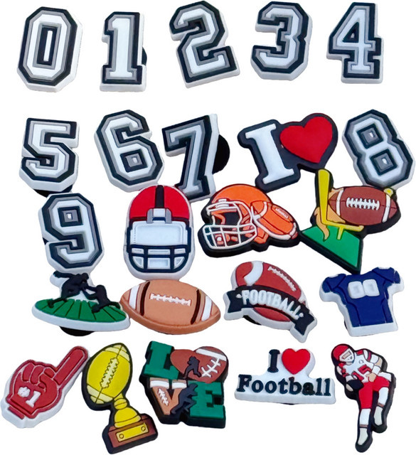 Schuhe Charms Kinder, Cartoon Sport Rugby Fußball Nummer, PVC - Bild 1