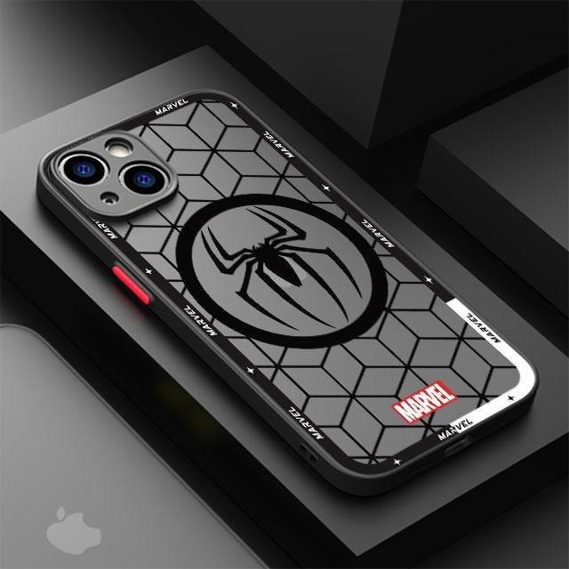 Matte Handyhülle Marvel Lines Iron Man und Spider-Man für iPhone 11 12 13 14 15 Pro Max Mini und SE in Schwarz und Transparent von CozyHomeDecor - Bild 1