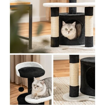 Lionto Kratzbaum für Katzen in Schwarz/Weiß mit Höhle und integriertem Spielzeug, Höhe: 65 cm - Bild 2