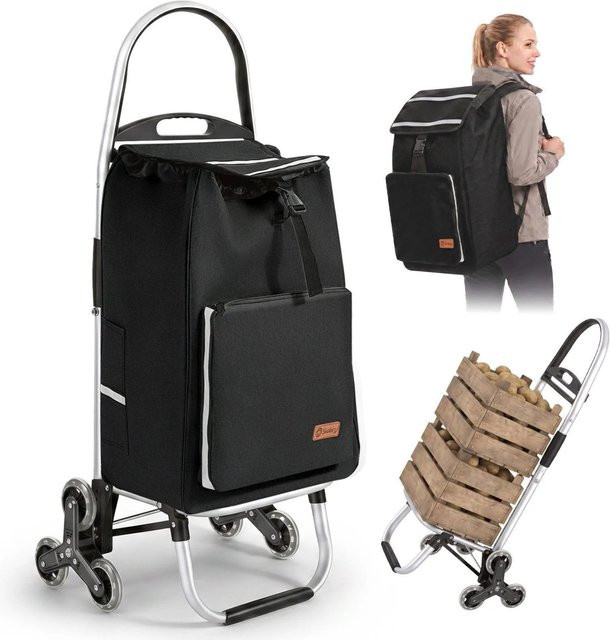 Sekey Treppensteiger Einkaufstrolley klappbar mit Rucksack, Schwarz - Bild 1
