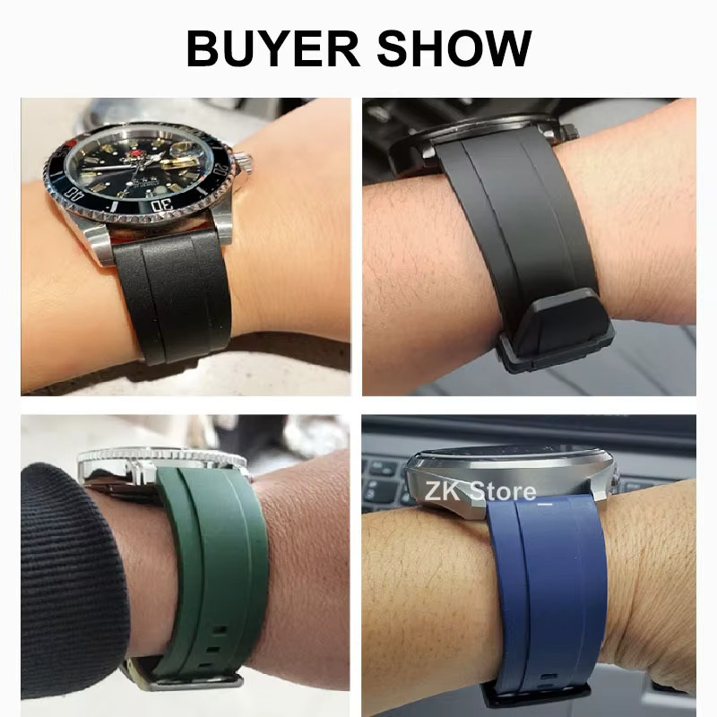 Uhrenarmband Silikon, Schwarz, 20mm 22mm, Unisex, Schmetterlingsverschluss - Bild 3