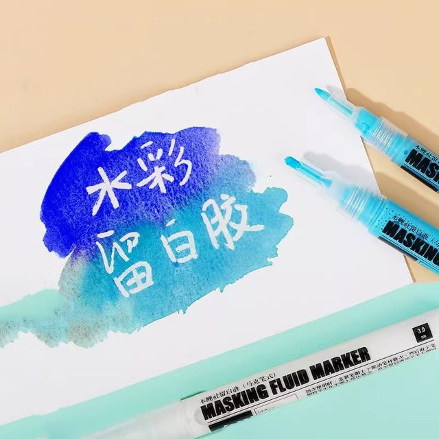 DINGYI STATIONERY Aquarell Masking Fluid Mark Pen in Weiß und Blau für flüssige Kunst mit 0,7 mm und 3 mm Stärke - Bild 1