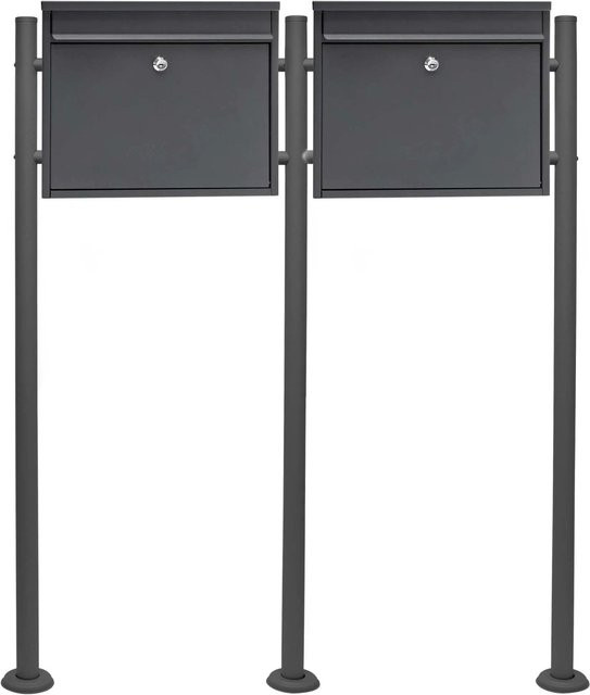 Wiltec Briefkasten V13 Set in Anthrazit aus Stahl mit Schloss, H x B x T: 1200 x 1000 x 150 mm - Bild 1