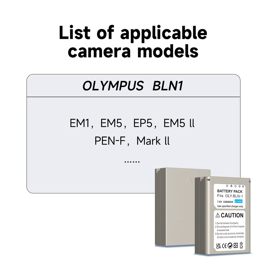 Olympus BLN-1 Akku Set mit Ladegerät und Aufbewahrungskoffer für OM-D E-M1, Pen F, OM-D E-M5, PEN E-P5 und HLD-6 - Bild 3