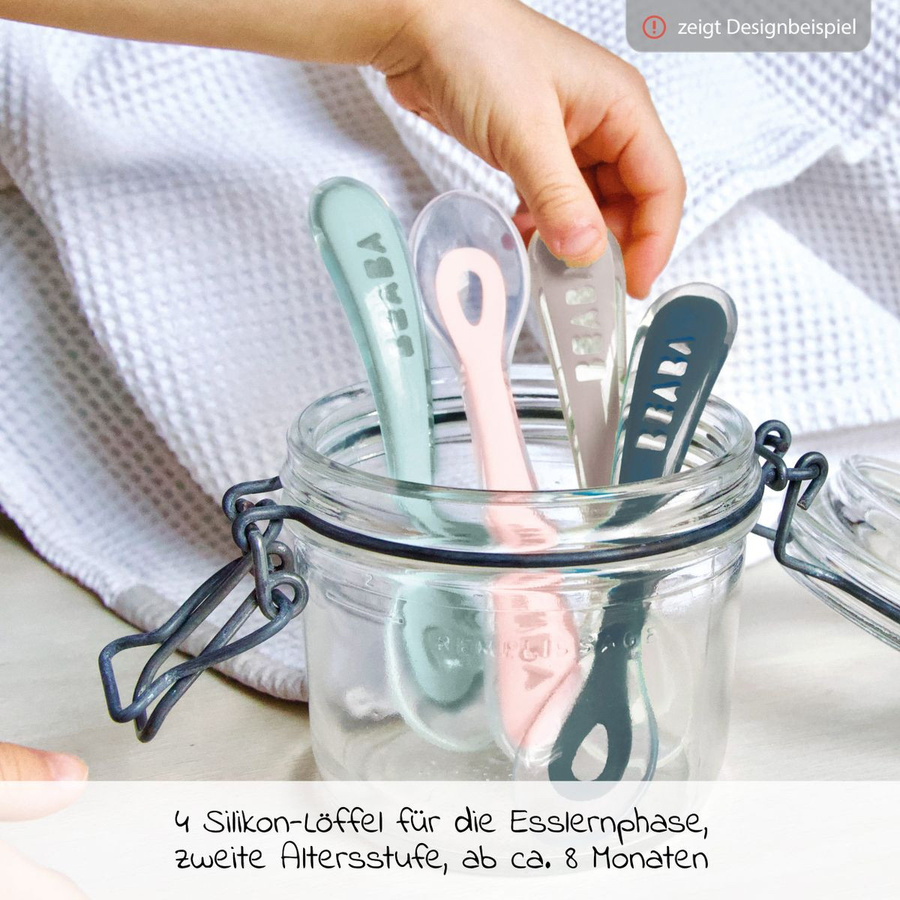 Beaba Silikon-Löffel Set 4er Pack Drizzle in Blau, Pink und Multicolour, BPA-frei und ergonomisch gestaltet - Bild 2