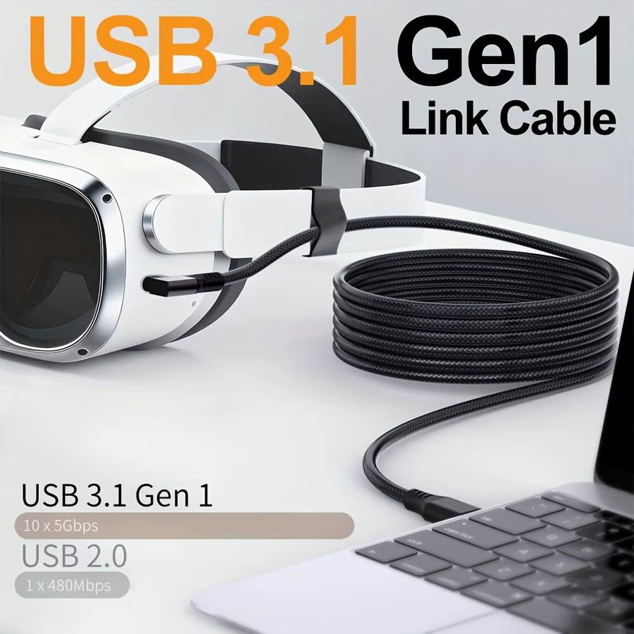 LAIHONEN USB 3.0 auf Typ-C Datenkabel in Schwarz mit 90 Grad Winkel und Nylon-Geflecht für Quest 2 Pro und PICO 4 Pro - Bild 5