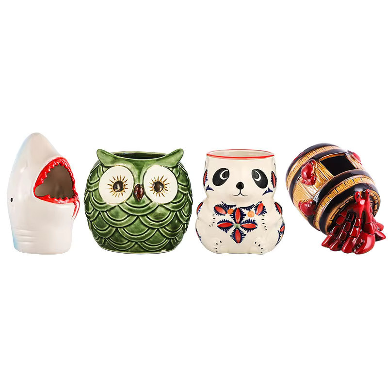 Bunte Keramik Tiki Cocktail Tasse mit tropischen Motiven für Bar Zubehör - Bild 3