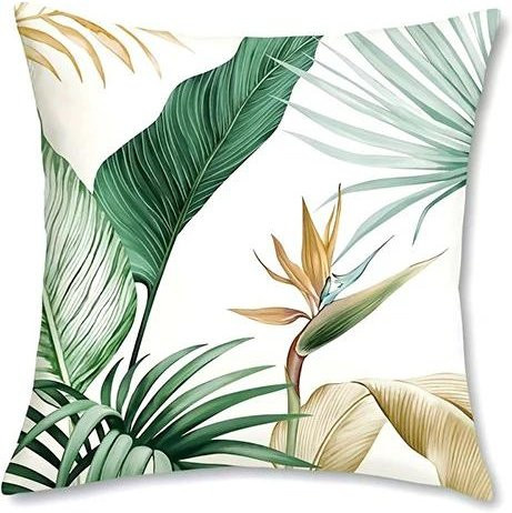 Dekorative Kissenhülle mit Goldgrünem Palmenblatt von Shunika Chen, ultra-weiches Polyester, B/H: 18 x 18 cm - Bild 1