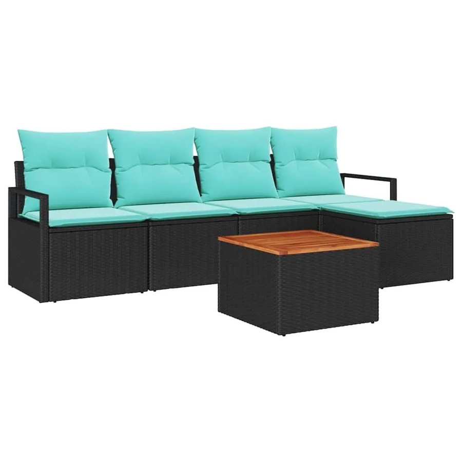 vidaXL Gartensofa-Set in L-Form aus Poly-Rattan und Metall, 6-teiliges Lounge-Set mit Kissen und Couchtisch in Schwarz - Bild 2