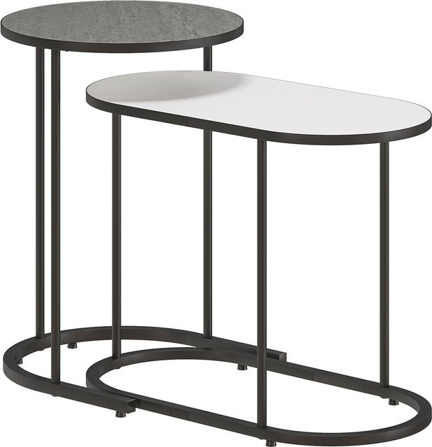 Aosom Set mit 2 stapelbaren Beistelltischen in Grau und Weiß mit Metallgestell und MDF-Platten für Wohnzimmer, Schlafzimmer und Büro - Bild 1