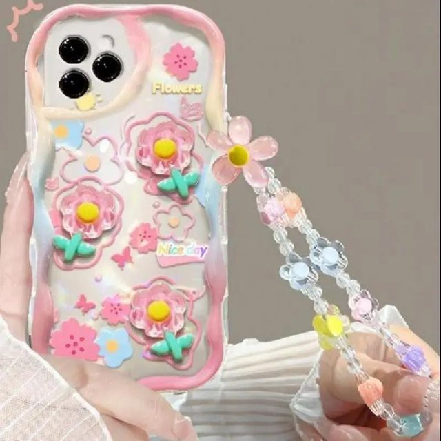 Transparente Samsung Handyhülle mit 3D Rosa Blumen und Handykette für Samsung Galaxy S26 S25 S24 S23 Ultra FE A55 A54 A15 5G und weitere Modelle - Bild 1