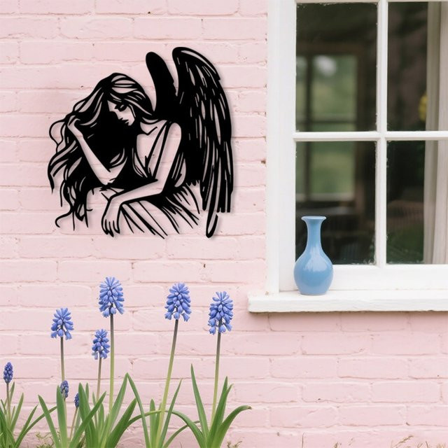 CIFBUY Geflügelte Göttin Wandkunst aus Schmiedeeisen in Schwarz als Wandbild für Schlafzimmer und Außenbereich - Bild 1