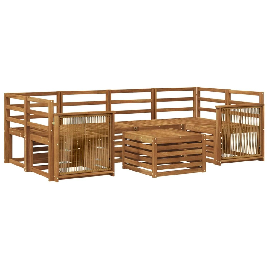 vidaXL Outdoor-Sofagarnitur aus Massivholz Akazie in U-Form mit 7 Teilen, Farbe Braun und Beige, inklusive Kissen und Couchtisch - Bild 2