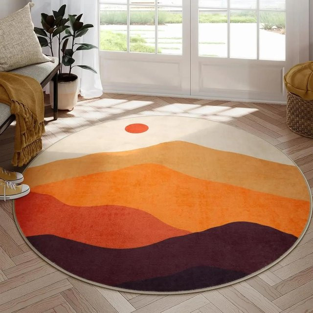 Runder Boho Teppich von Wucifang Jewelry in Multicolour, weicher Kaschmir-Look für Wohnzimmer und Schlafzimmer, waschbar, Durchmesser: 100 cm - Bild 1