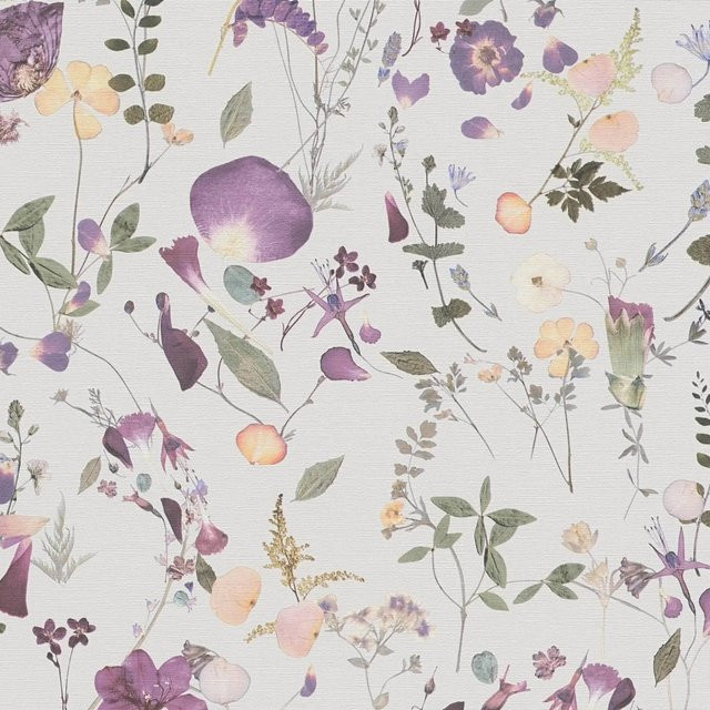 PROFHOME 397462-GU Vliestapete Floral in Violett, Grün und Gelb mit mattem Blumenmuster, B: 0,53 m, L: 10,05 m - Bild 1