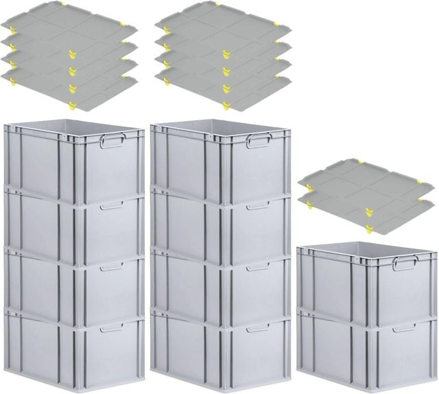 PROREGAL SparSet 10x Eurobox NextGen Grip mit Auflagedeckel und 4 gelben Schiebeschnappverschlüssen, Grau, H x B x T: 32 x 40 x 60 cm - Bild 1
