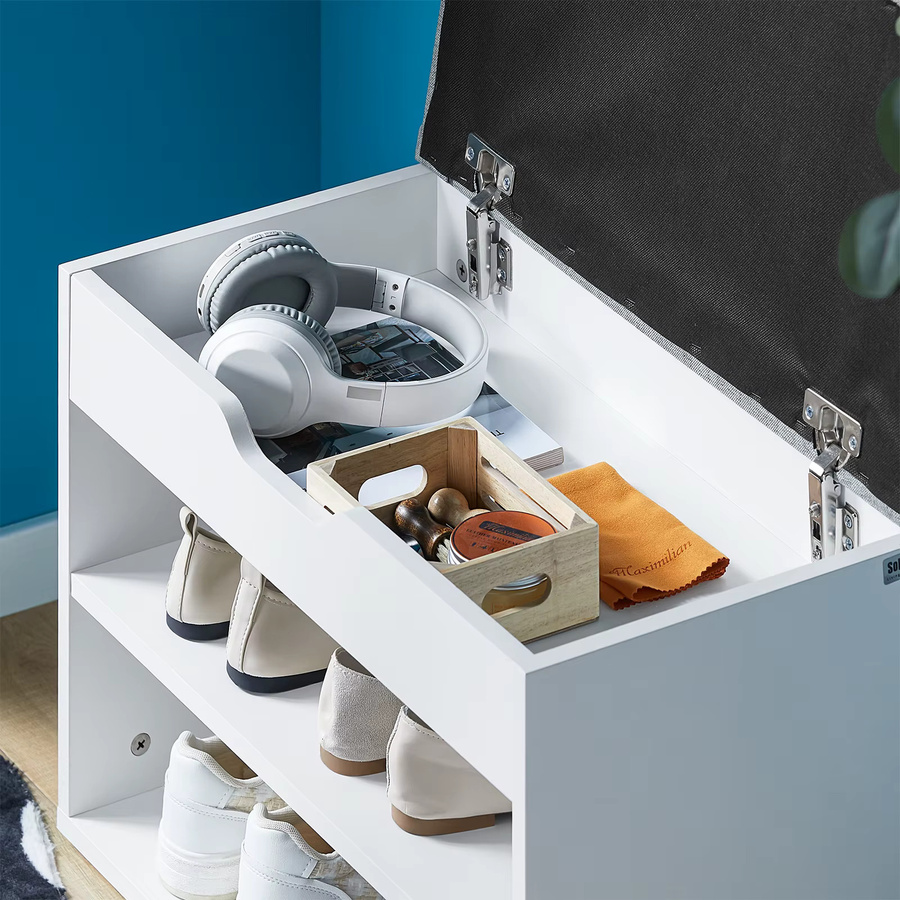 SoBuy Schuhbank FSR25-HG mit Sitzfläche und Schuhregal aus MDF in Weiß-Grau, B/T/H: 60 x 43 x 30 cm - Bild 3