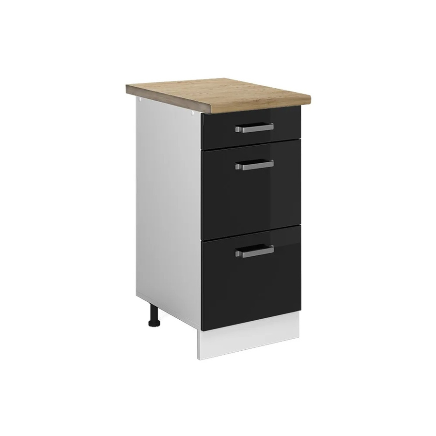 Vicco Küchenunterschrank R-Line in Schwarz Hochglanz und Weiß mit Schubladen, Eiche Optik, Breite: 40 cm, Höhe: 60 cm, Tiefe: 40 cm - Bild 2