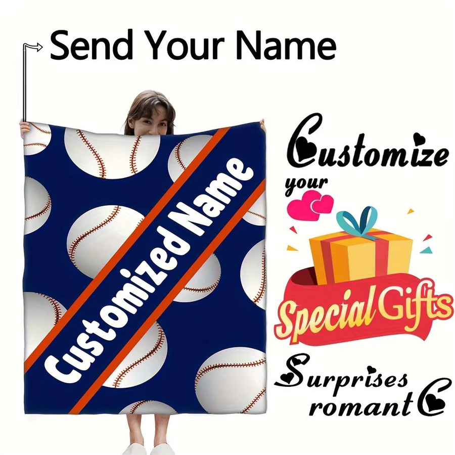 Personalisierte Flanelldecke mit Baseball-Sport-Thema von SRH in Blau, weiche Thermodecke für Herbst und Winter - Bild 2