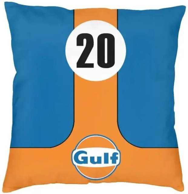 Quadratischer Kissenbezug MHGNG Pillow mit Gulf Racing-Logo in Blau, B/B: 45 x 45 cm - Bild 1
