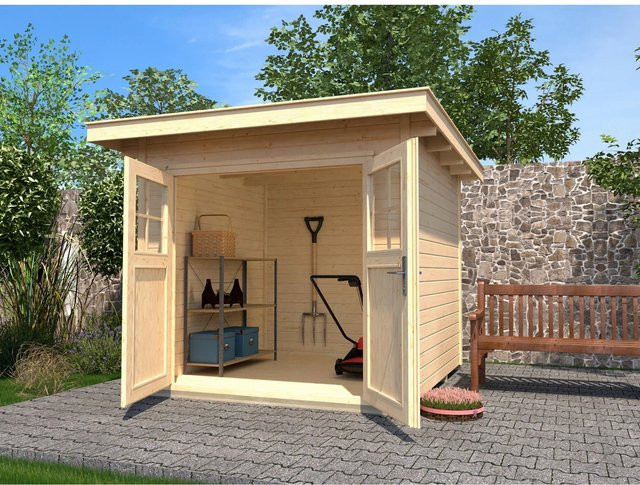 Weka Holz-Gartenhaus mit Flachdach in Beige, B/T/H: 375 x 295 x 224 cm - Bild 1