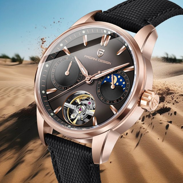 PAGANI DESIGN Armbanduhr, Herren, Edelstahl, Leder, Mondphase, Tourbillon - Bild 1