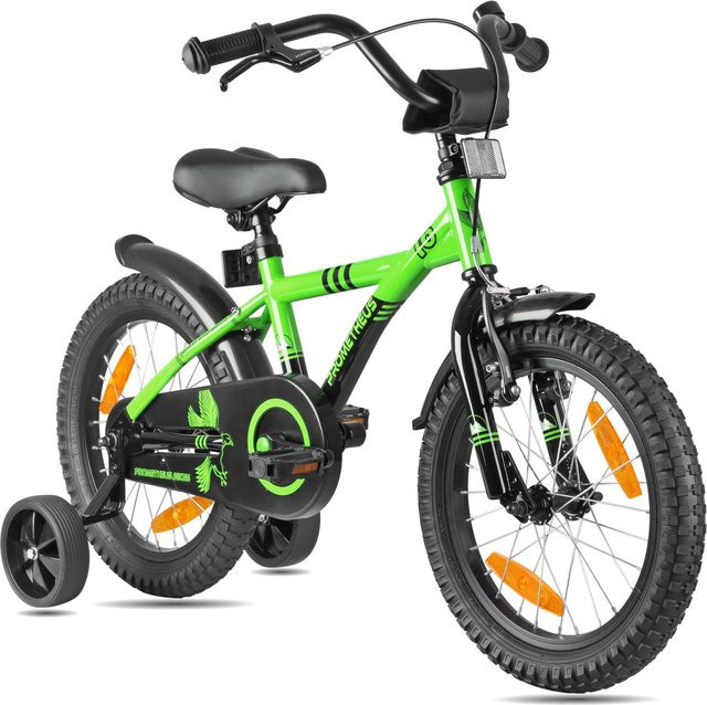 PROMETHEUS BIKES Kinderfahrrad 16 Zoll mit Stützrädern und Rücktrittbremse Grün - Bild 1