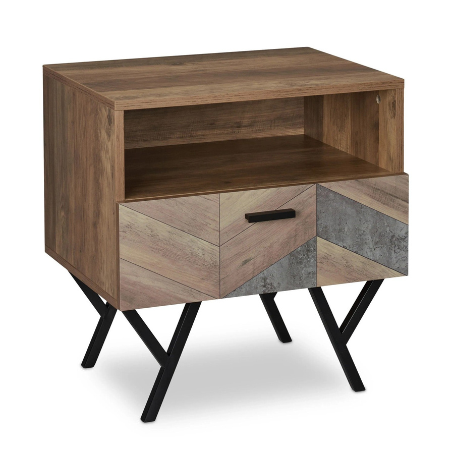 Relaxdays Nachttisch im Industrial Design aus MDF in Braun und Schwarz mit Schublade, B: 53 cm, T: 50 cm, H: 42 cm - Bild 2