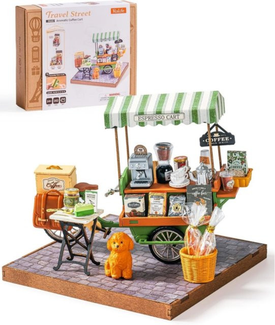 Robotime Tiny House Kaffee-Wagen, Puppenhaus, 3D Holzpuzzle, DIY Miniaturhaus-Set - Bild 1
