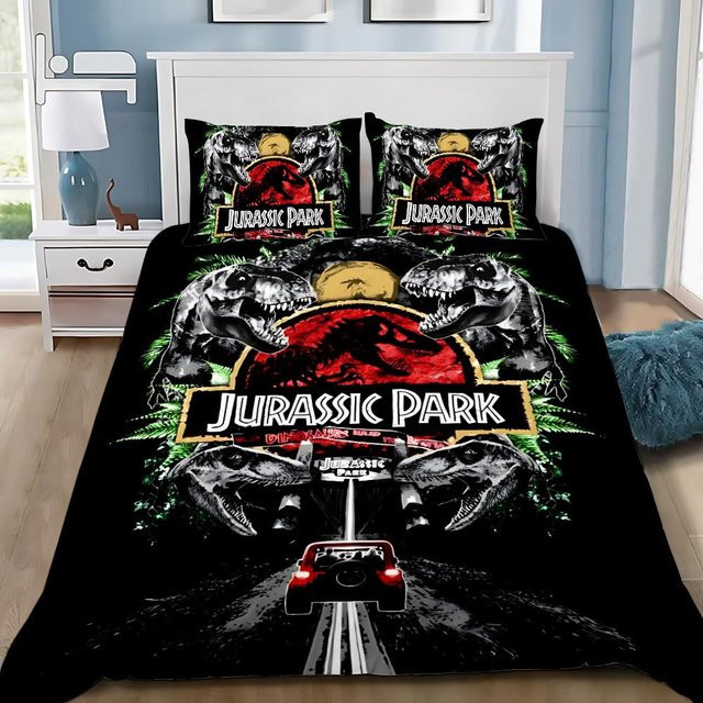 Gu Tao Dinosaurier Bettwäsche Set mit Dinosaurier Park Motiv, Schwarz, B/H: 135 x 200 cm - Bild 1