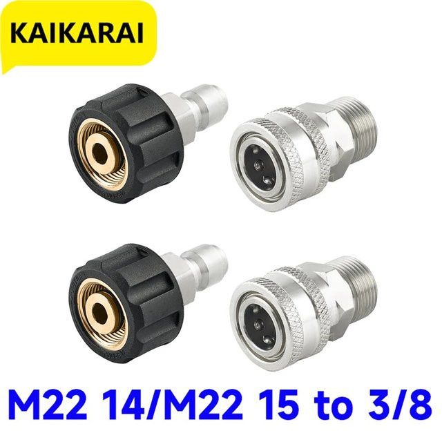Kaikarai Hochdruckreiniger Adapter Set aus Edelstahl mit M22 14mm oder M22 15mm auf 3/8 Zoll Schnellkupplung in Silber - Bild 1