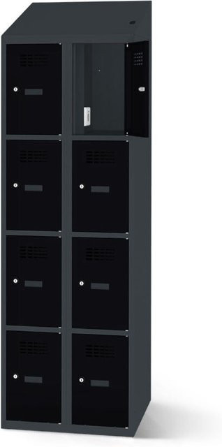 rotstahl Fächerschrank mit Ladefunktion und 8 Fächern in Schwarz und Anthrazitgrau, B: 60 cm, H: 200 cm - Bild 1