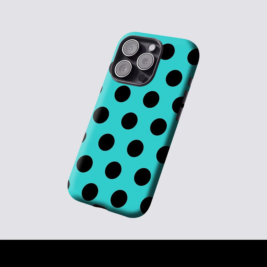 Aurbe 2-in-1 MagSafe Hülle mit mattem Film und Polka Dots für iPhone 17 16 15 Plus Pro Max, stoßfeste Hartschale, Türkis Schwarz - Bild 2