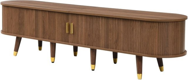 okwish TV Schrank mit Rattan Schiebetüren und Schubladen in Braun, B/T/H: 175 x 38 x 45 cm - Bild 1
