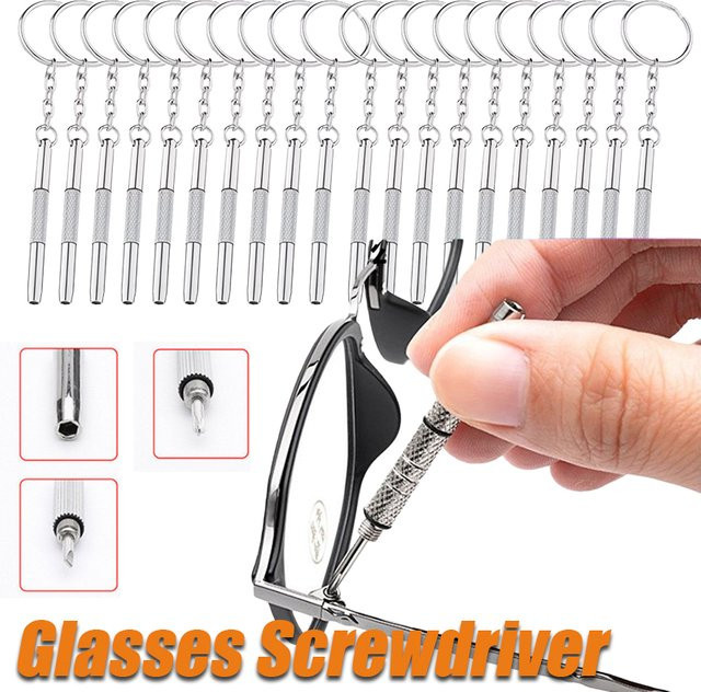 MOYOKA Mini 3in1 Brillen Schraubendreher aus Edelstahl in Silber als tragbares Reparatur-Werkzeug für deinen Schlüsselbund - Bild 1