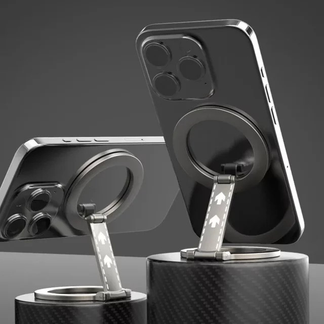Magnetischer Ringhalter für MagSafe, faltbare doppelseitige Handyhalterung für iPhone und Samsung, Farbe: Silber - Bild 1