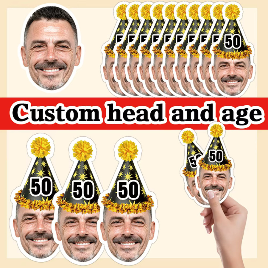 20 Stück personalisierte Cyuan Geburtstag Aufkleber mit individuellem Gesichtsfoto und Altersnummer, bunte Partydekoration aus Papier - Bild 3