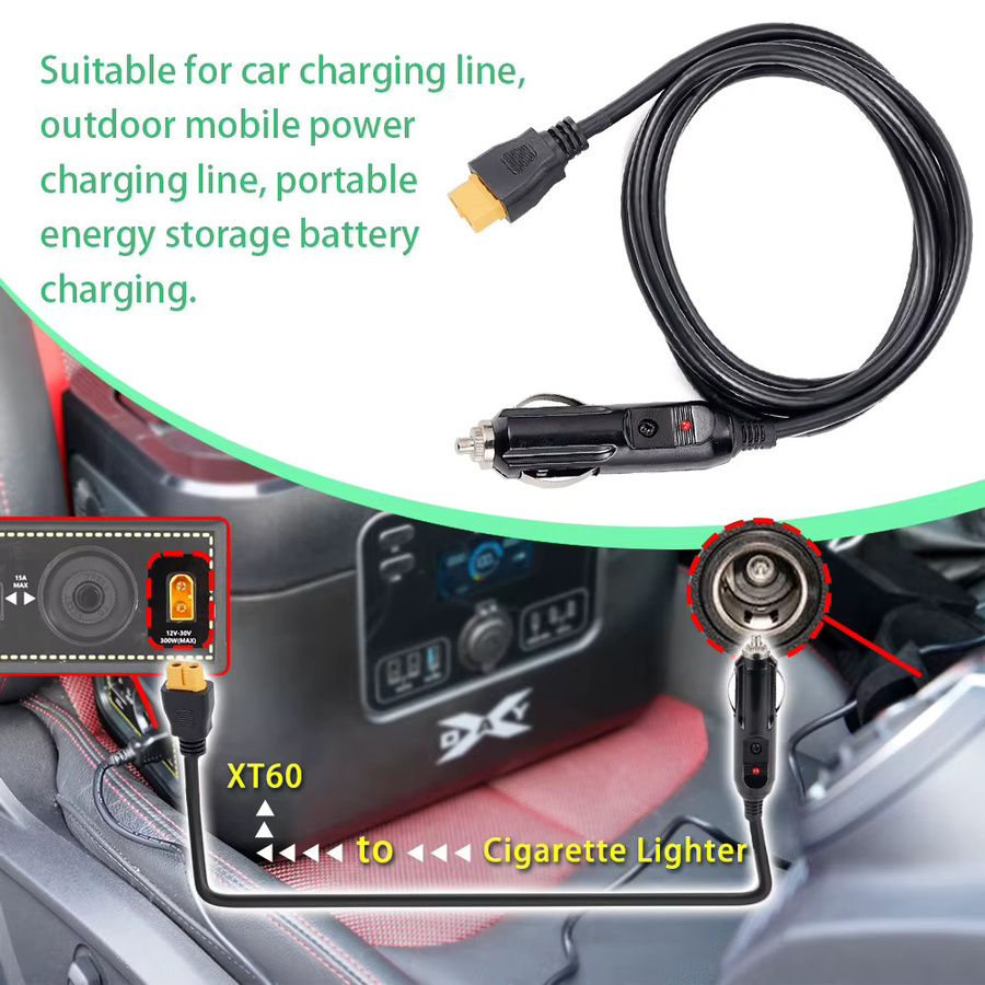 Universal Auto Zigarettenanzünder auf XT60 Ladekabel für 12V 24V, 1,5 m Länge, Schwarz - Bild 6