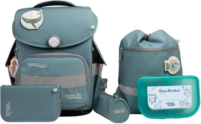 School-Mood Timeless Pro Ocean Collection 6-tlg. Schulranzenset Dolphin in Blau und Grün - Bild 1