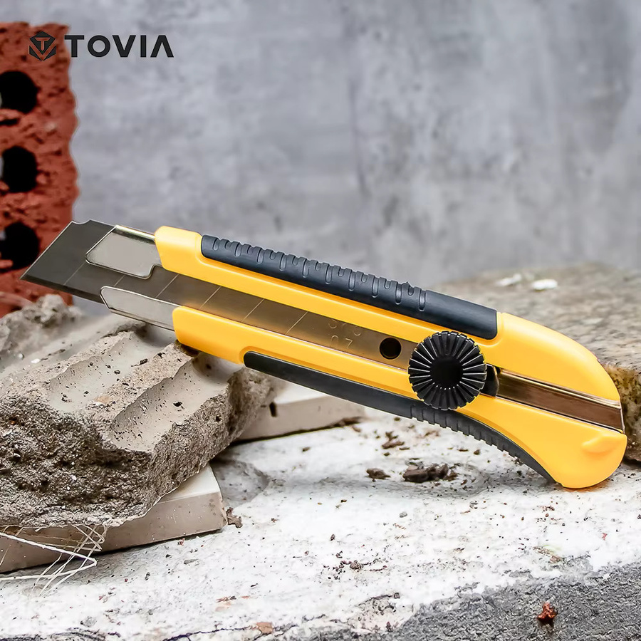TOVIA Universalmesser mit 25mm SK5 Edelstahlklinge, einziehbares und abbrechbares Taschenmesser in Gelb - Bild 4