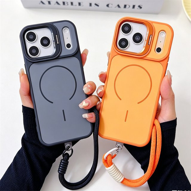 SUNWARD Magnetische Metall-Linsenschutz-Standhülle für iPhone 17 16 Pro Max in Schwarz mit Handschlaufe und stoßfestem Bumper-Cover - Bild 1