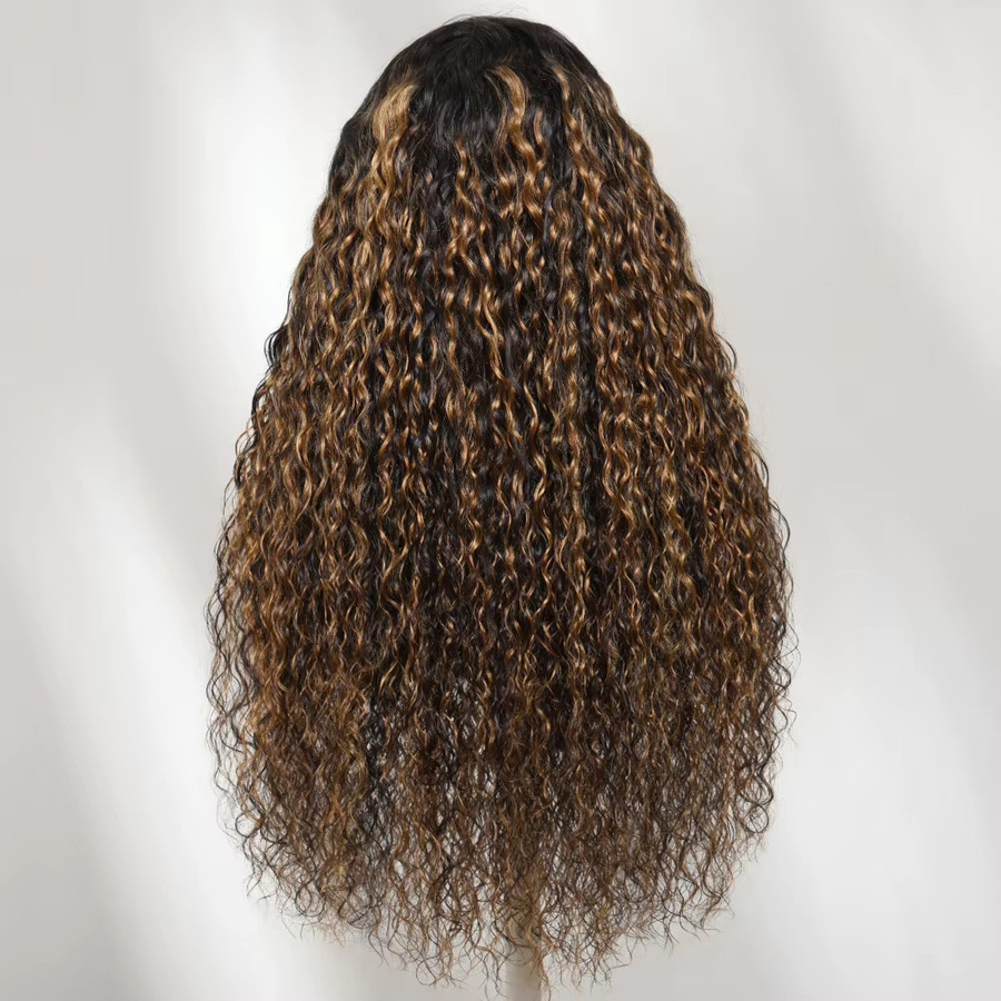 UNice Bye-Bye Slip Spitzen-Balayage-Highlights Wasserwellen-Perücke, Echthaar-Perücke mit Kordelzug - Bild 2