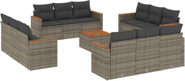 vidaXL 13-teilige Garten-Sofagarnitur aus Poly-Rattan in Grau mit Kissen und Stauraum - Bild 1
